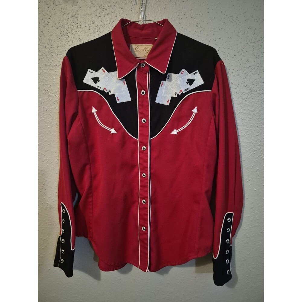 Scully Western Shirt M Fold Em Hold Em Playing Cards Poker Rockabilly